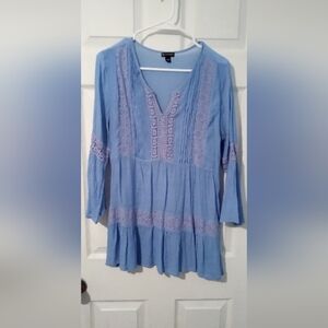New Directions Blue 3/4 Sleeve Tiered Tunic